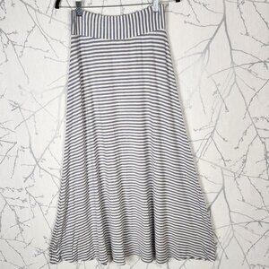 Odille Blue Gray Striped Jersey Knit Pull On Flowy Maxi Skirt